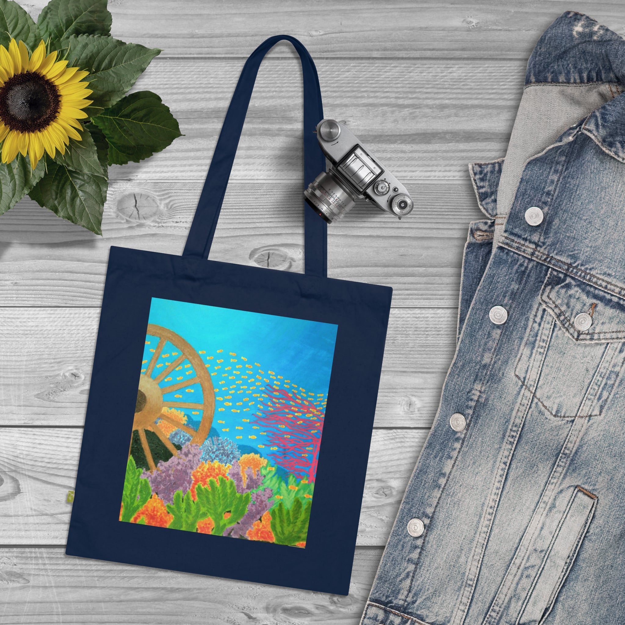 Ocean Wheel Organic Tote Bag — Colorful Coral Reef Art Beach Tote