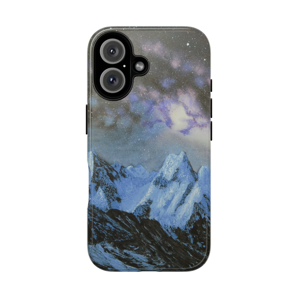 Mountain Night Sky Phone Case — Tough Protective iPhone Cover with Aurora & Snowy Peaks