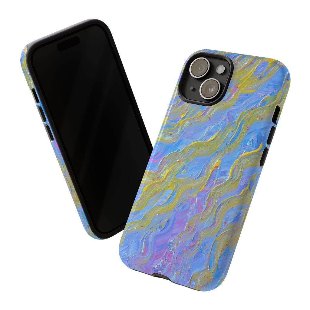 Pastel Marble Tough Phone Case — Blue & Gold Abstract Protective Cover