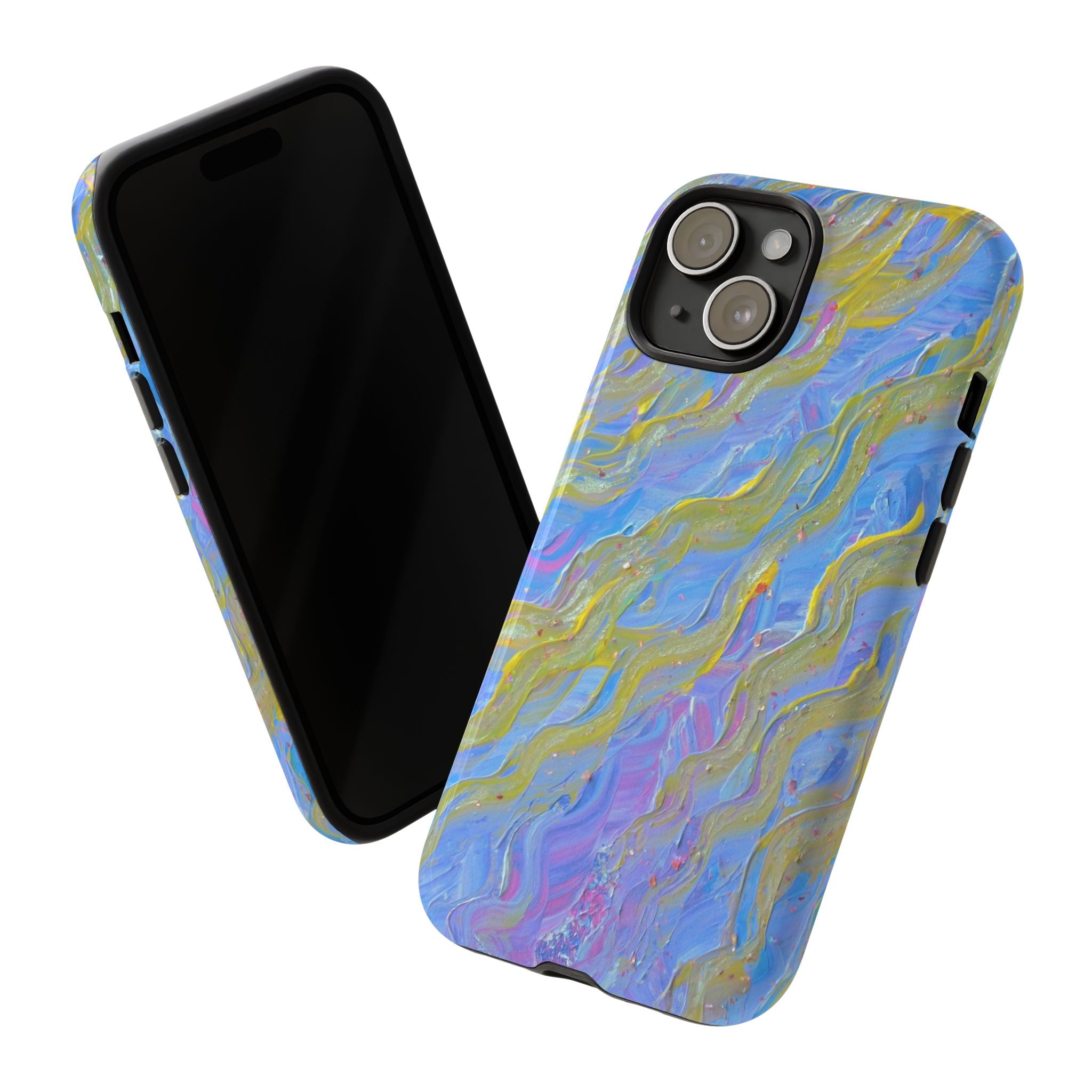 Pastel Marble Tough Phone Case — Blue & Gold Abstract Protective Cover