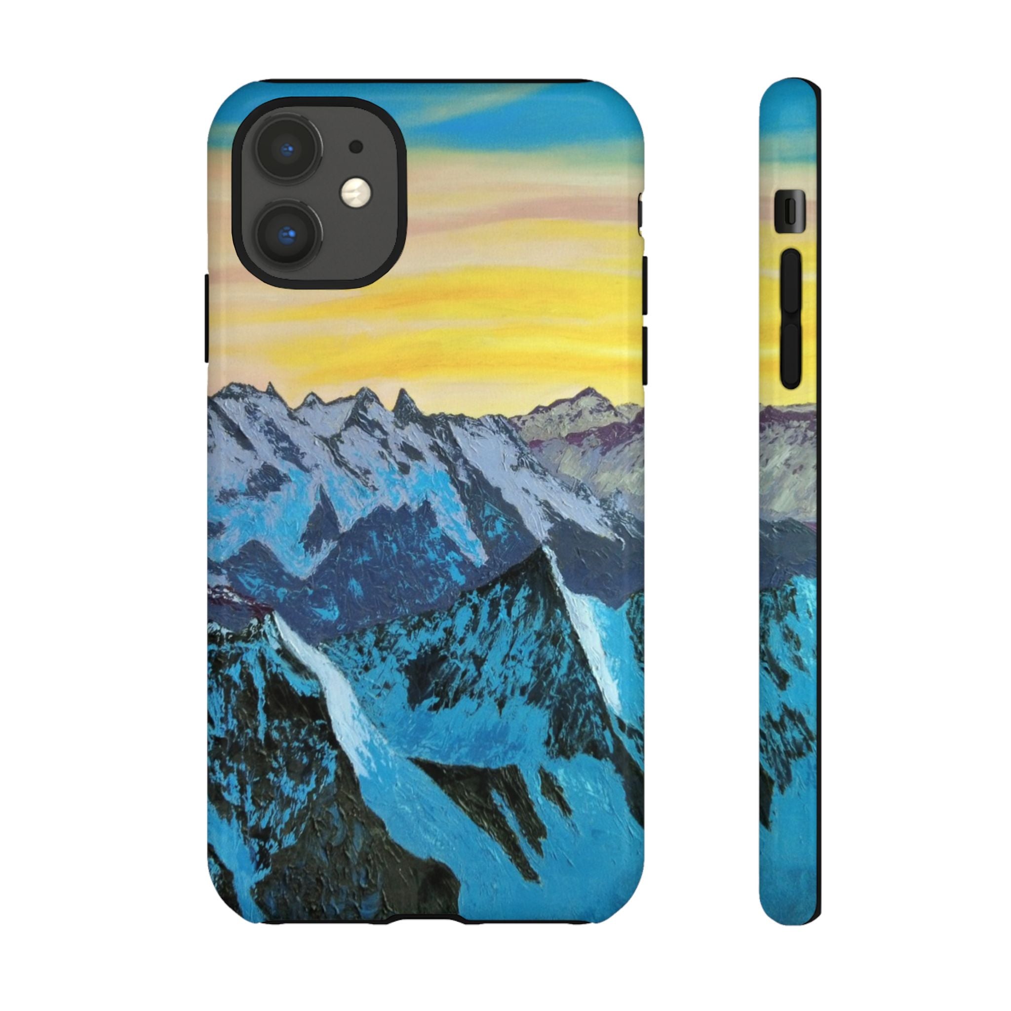 Mountain Sunset Phone Case — Protective Tough Case with Scenic Blue Peaks Design