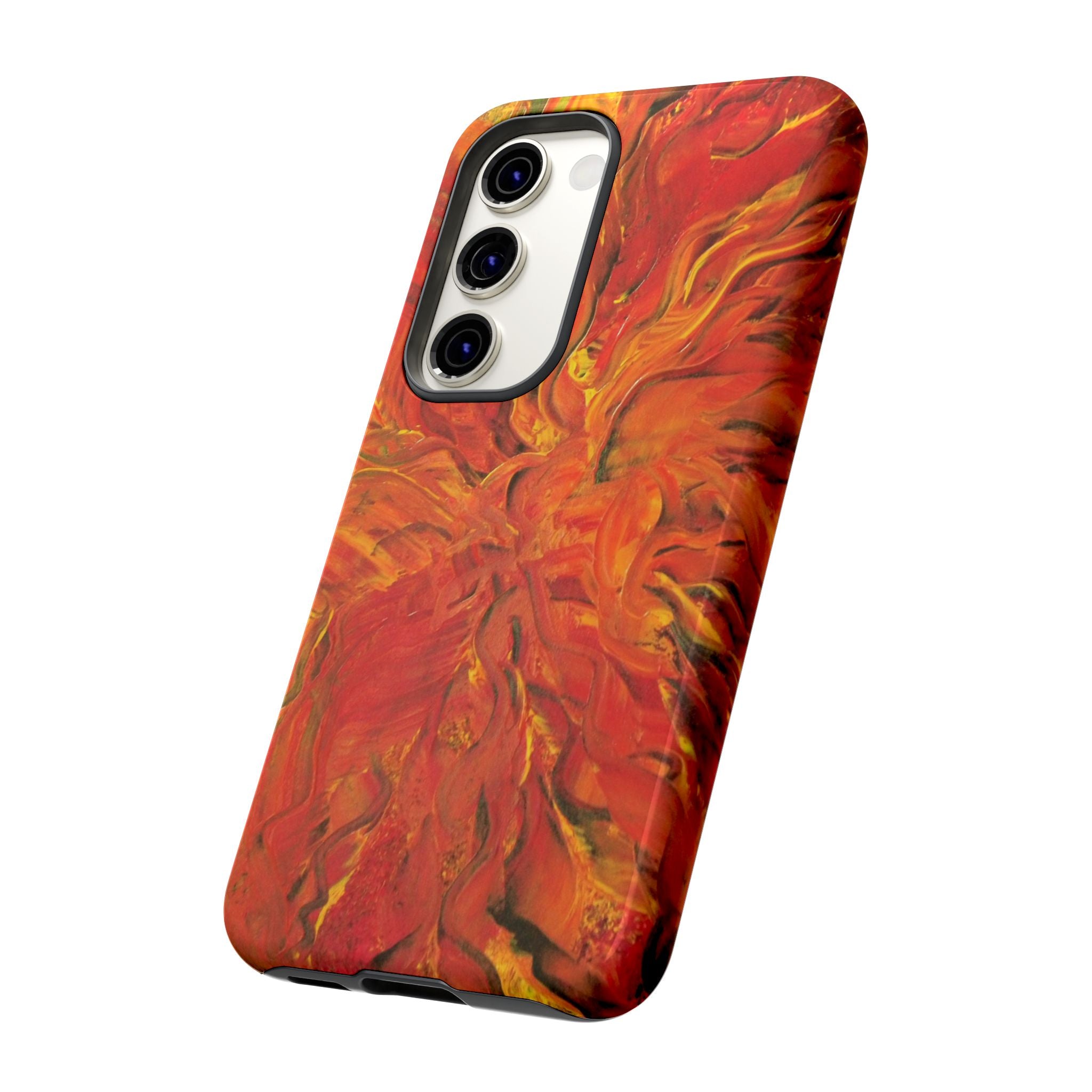 Flame Swirl Tough Phone Case — Abstract Red & Orange Art Protective Cover
