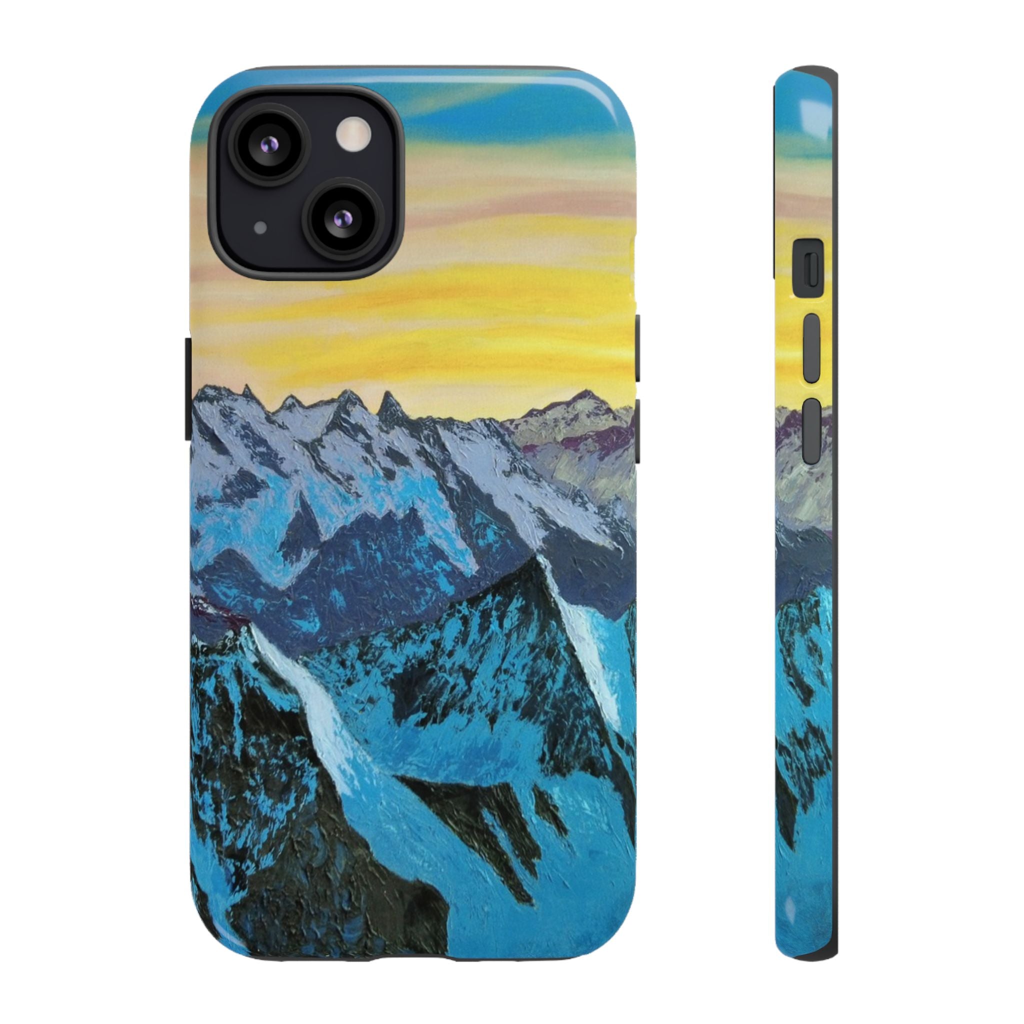 Mountain Sunset Phone Case — Protective Tough Case with Scenic Blue Peaks Design
