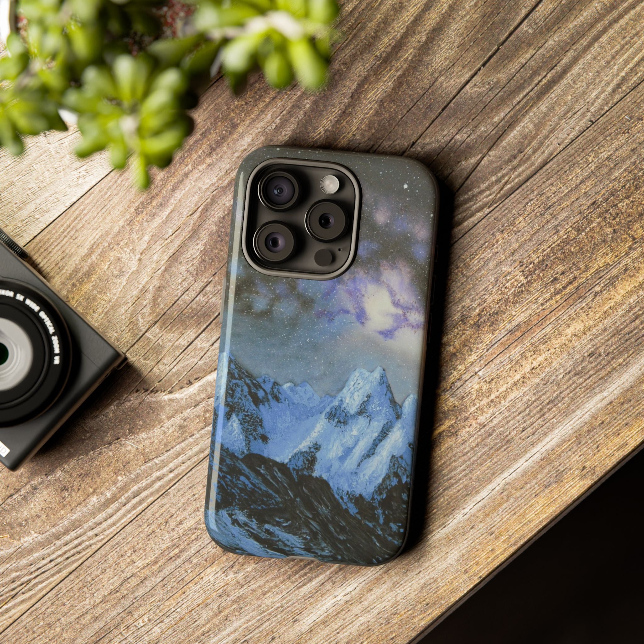 Mountain Night Sky Phone Case — Tough Protective iPhone Cover with Aurora & Snowy Peaks