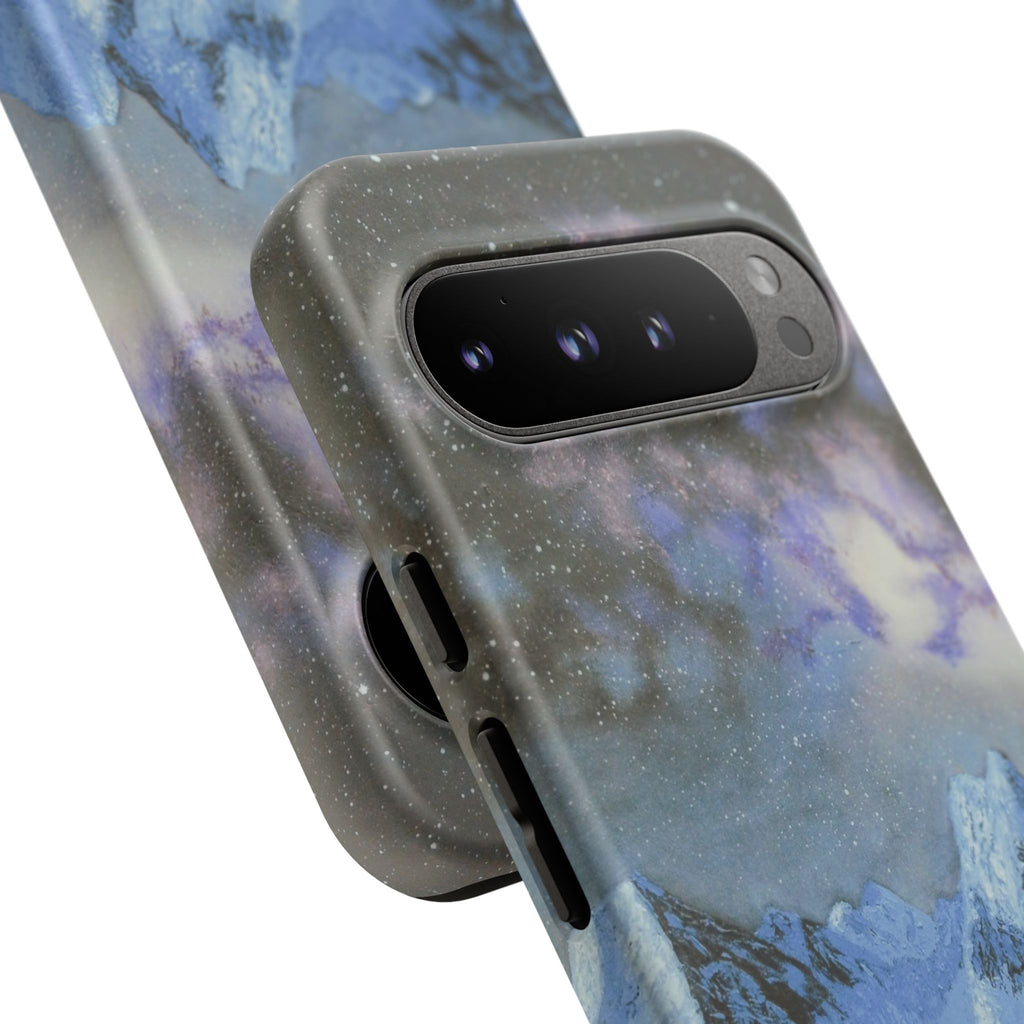 Mountain Night Sky Phone Case — Tough Protective iPhone Cover with Aurora & Snowy Peaks