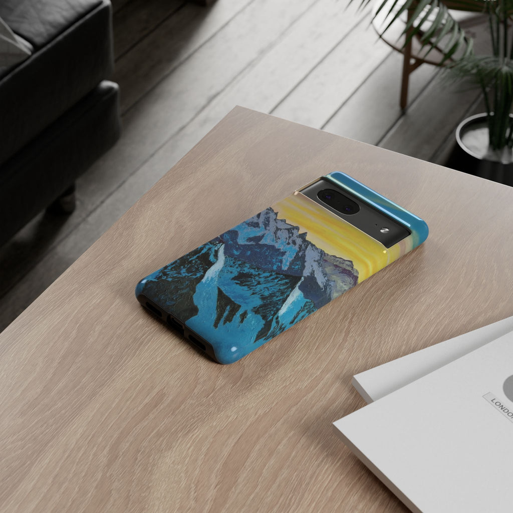Mountain Sunset Phone Case — Protective Tough Case with Scenic Blue Peaks Design