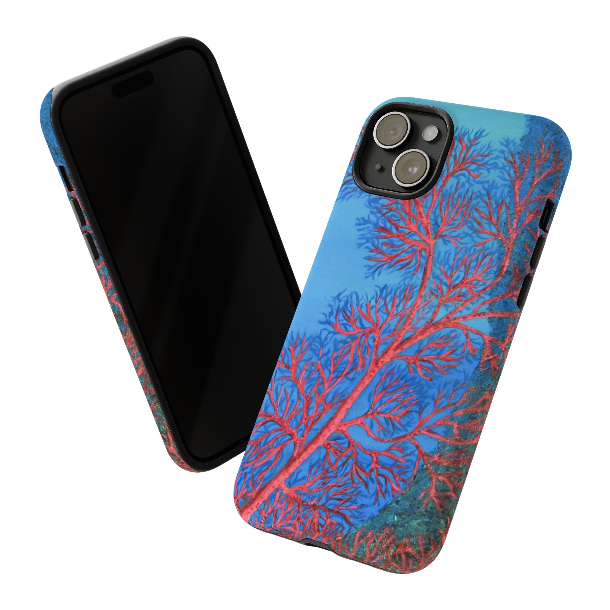 Coral Reef Phone Case — Vibrant Red Sea Fan on Ocean Blue Tough Case