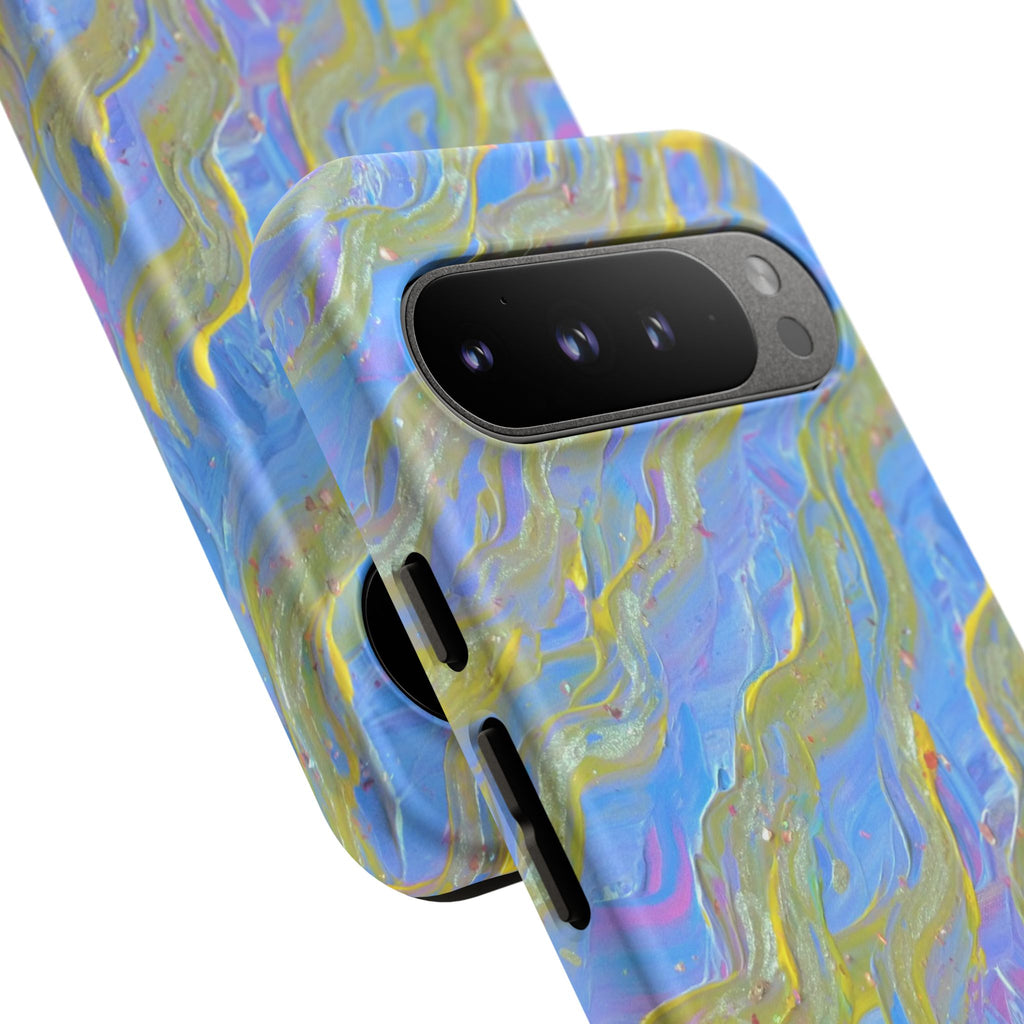 Pastel Marble Tough Phone Case — Blue & Gold Abstract Protective Cover