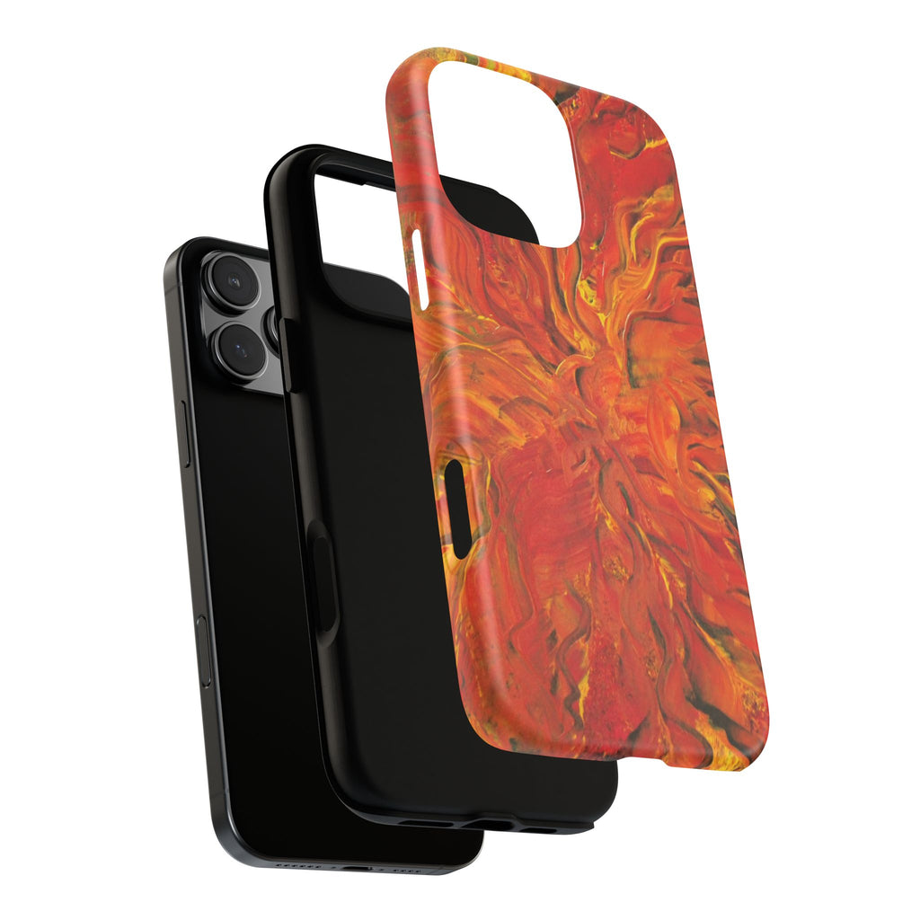 Flame Swirl Tough Phone Case — Abstract Red & Orange Art Protective Cover
