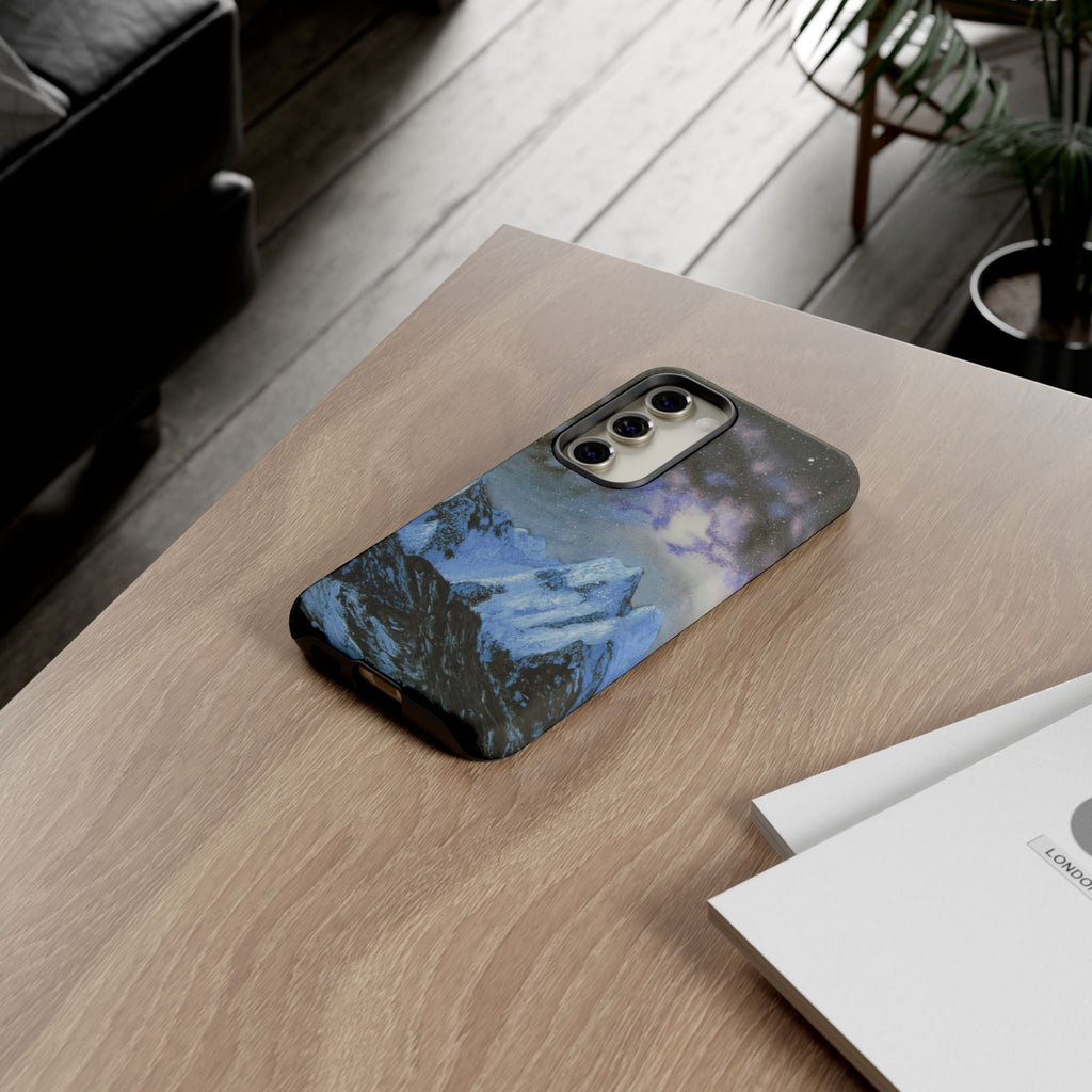 Mountain Night Sky Phone Case — Tough Protective iPhone Cover with Aurora & Snowy Peaks