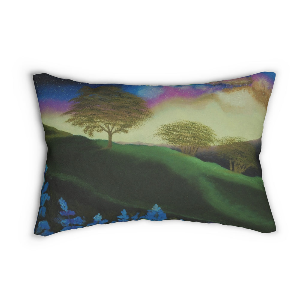 Scenic Meadow Lumbar Pillow — Green Landscape Decorative Throw Pillow