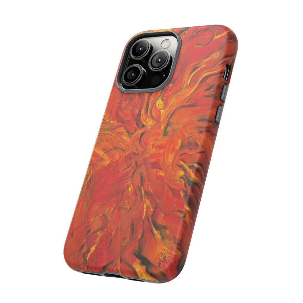 Flame Swirl Tough Phone Case — Abstract Red & Orange Art Protective Cover
