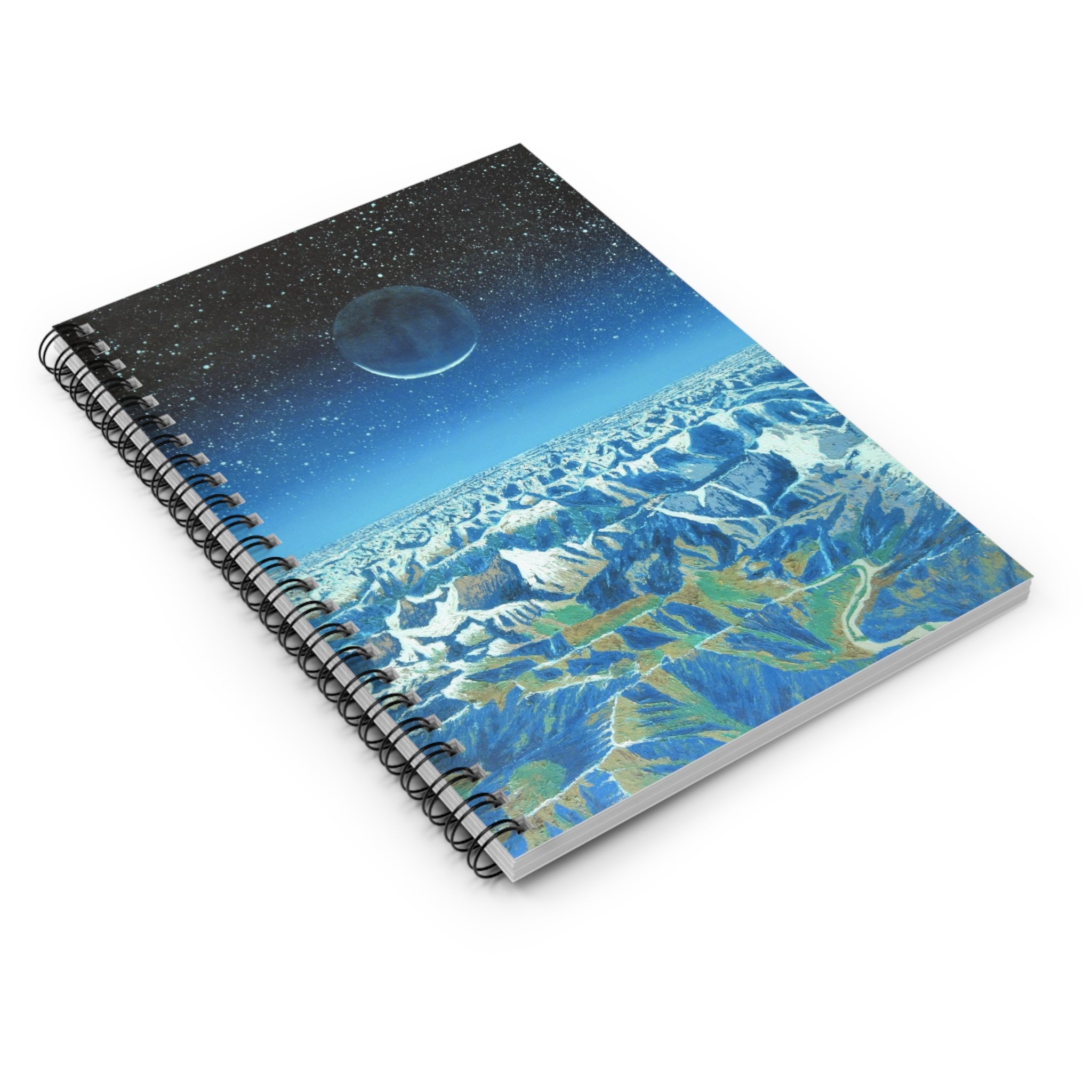 Celestial Mountain Spiral Notebook — Ruled Journal with Moonlit Sky Design