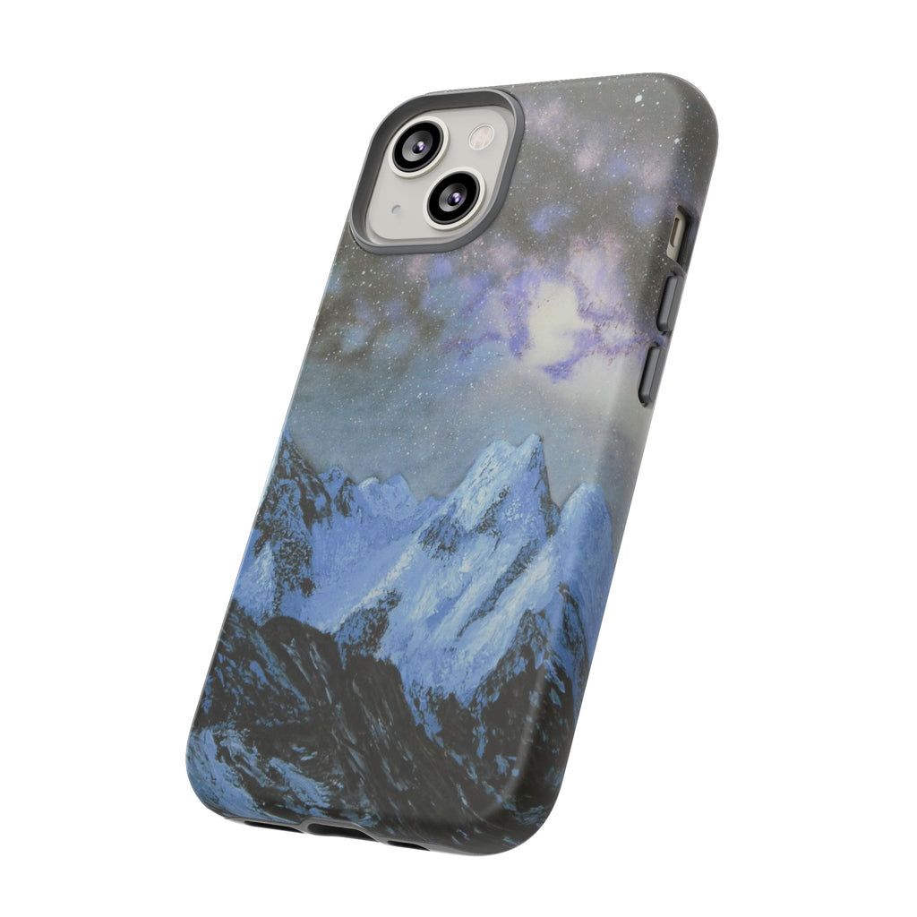 Mountain Night Sky Phone Case — Tough Protective iPhone Cover with Aurora & Snowy Peaks
