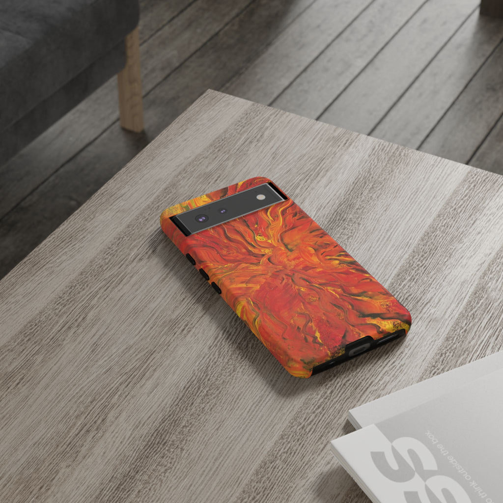 Flame Swirl Tough Phone Case — Abstract Red & Orange Art Protective Cover