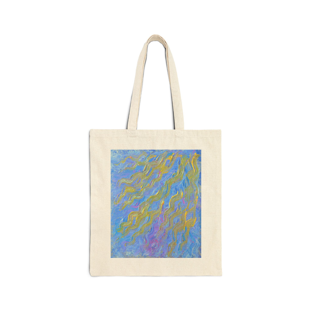 Canvas Tote Bag — Abstract Blue & Gold Wave Art Eco Shopper