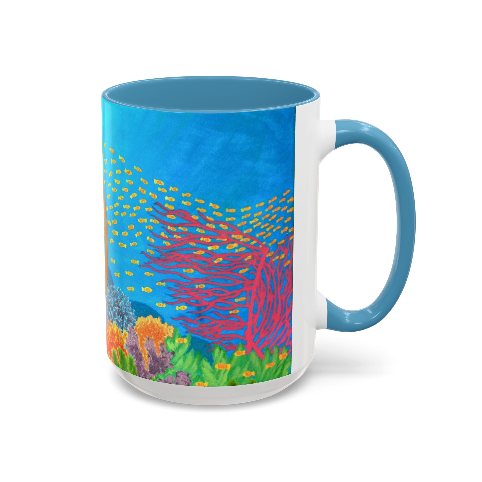 Underwater Reef Accent Coffee Mug — Colorful School of Fish Ocean Art (11/15oz)