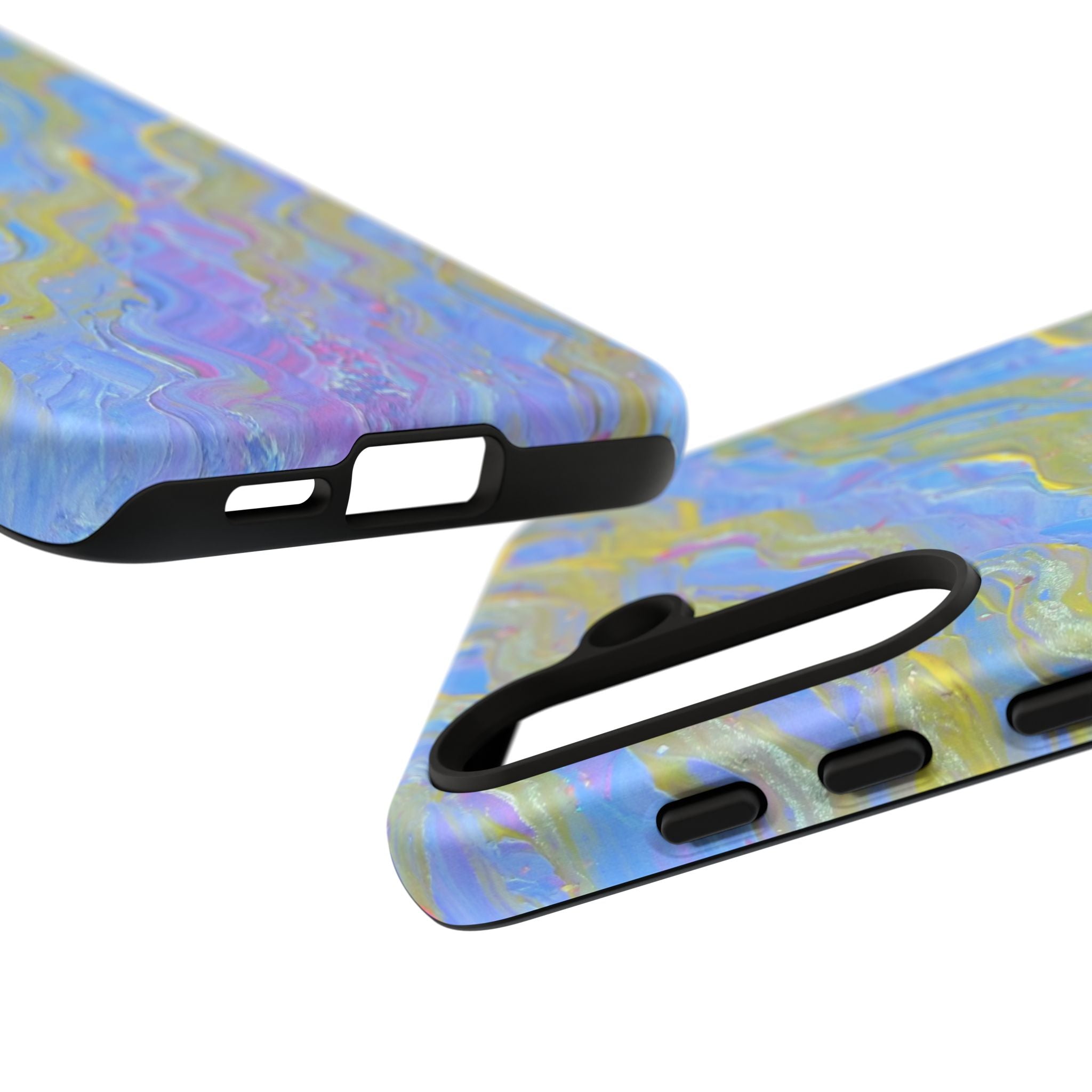 Pastel Marble Tough Phone Case — Blue & Gold Abstract Protective Cover
