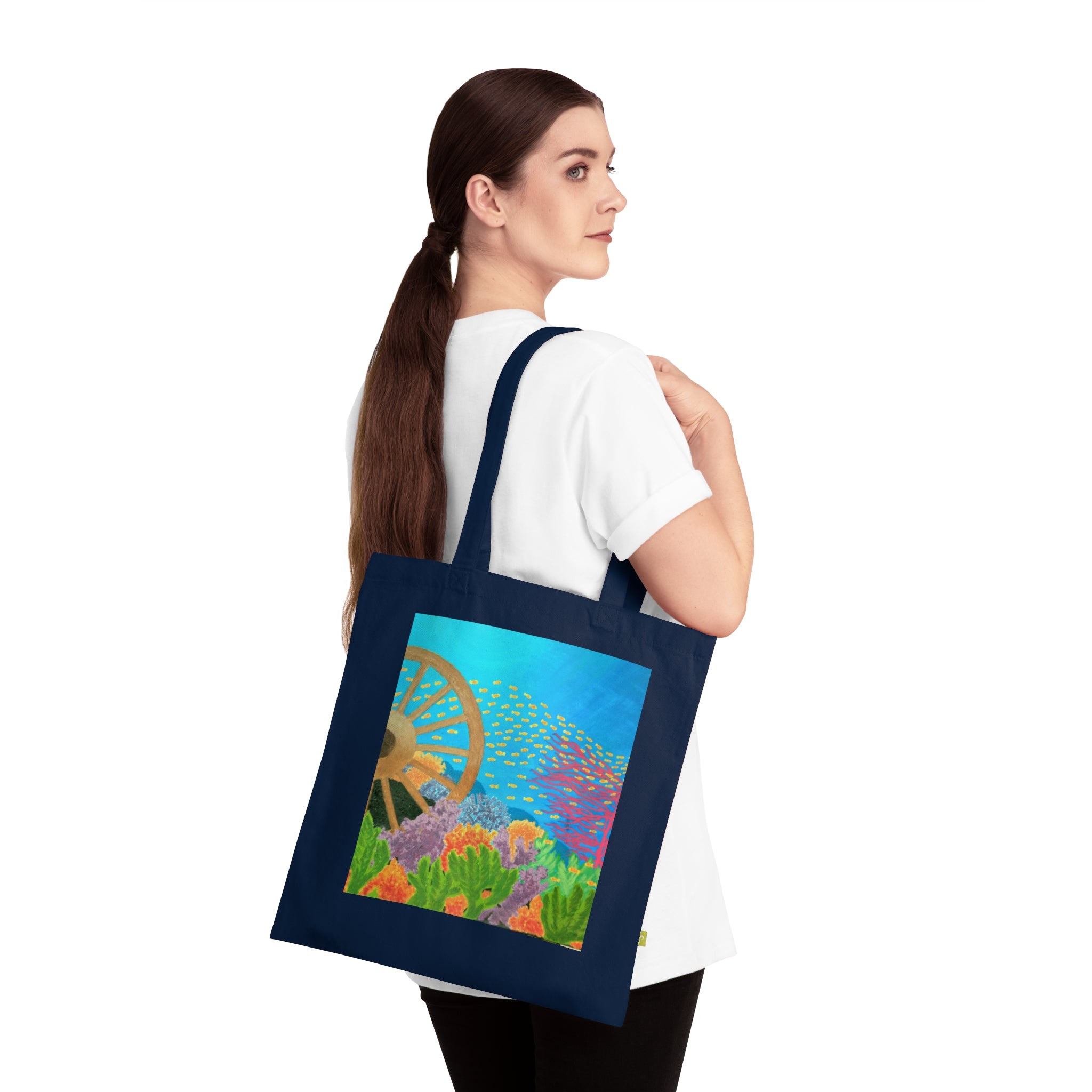 Ocean Wheel Organic Tote Bag — Colorful Coral Reef Art Beach Tote