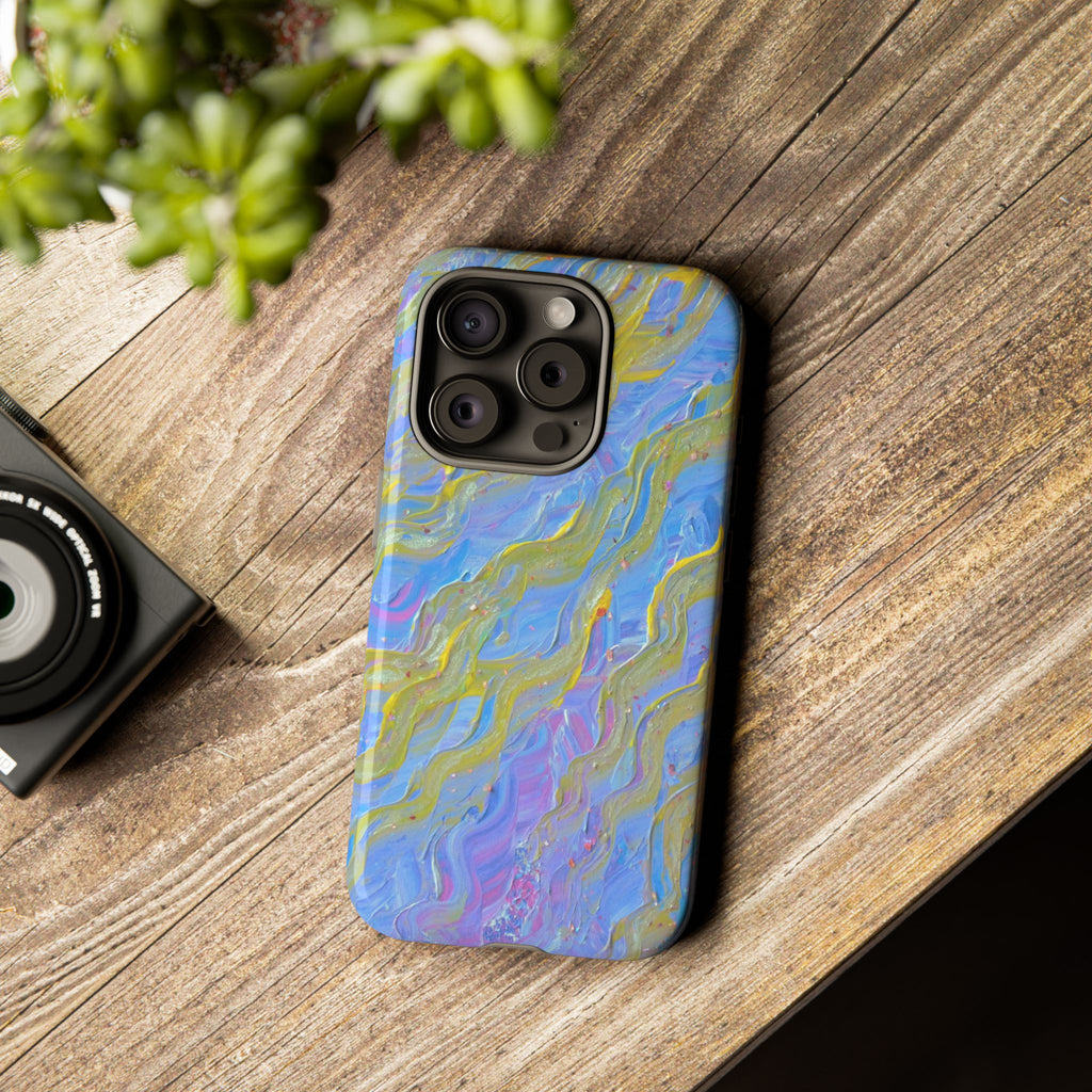 Pastel Marble Tough Phone Case — Blue & Gold Abstract Protective Cover