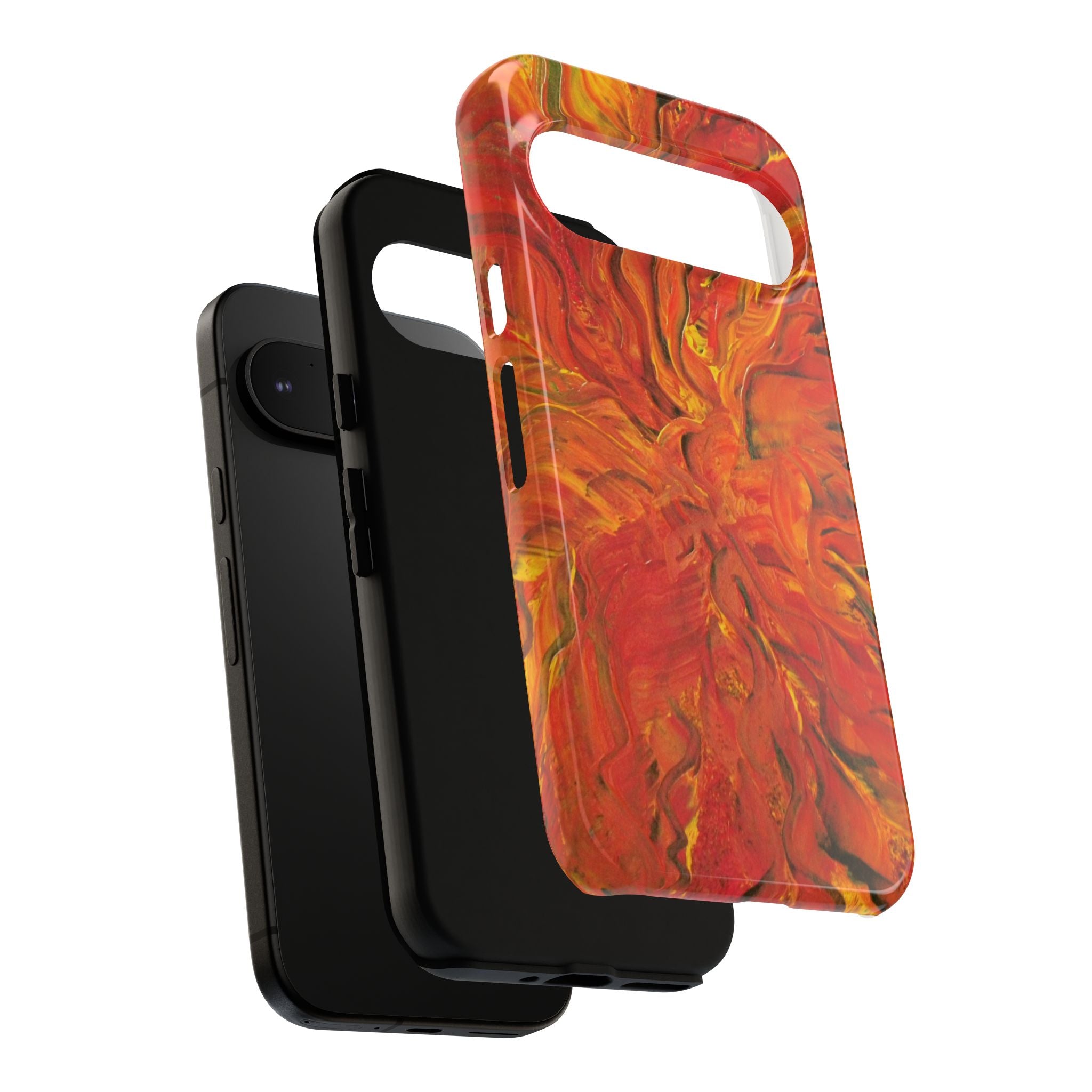 Flame Swirl Tough Phone Case — Abstract Red & Orange Art Protective Cover