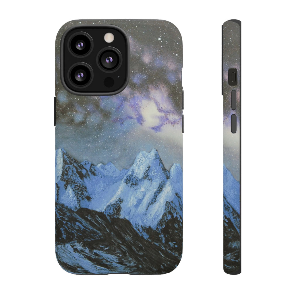 Mountain Night Sky Phone Case — Tough Protective iPhone Cover with Aurora & Snowy Peaks