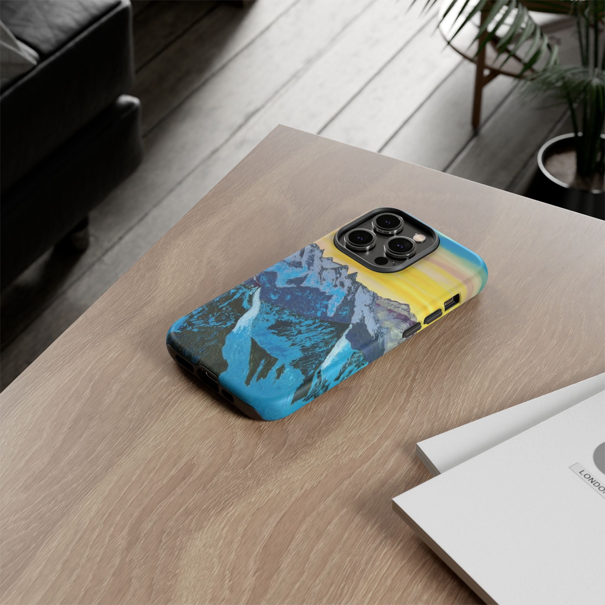 Mountain Sunset Phone Case — Protective Tough Case with Scenic Blue Peaks Design