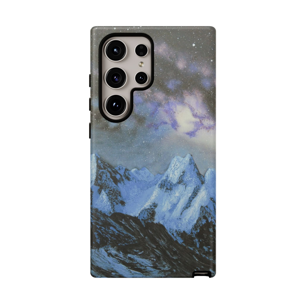 Mountain Night Sky Phone Case — Tough Protective iPhone Cover with Aurora & Snowy Peaks
