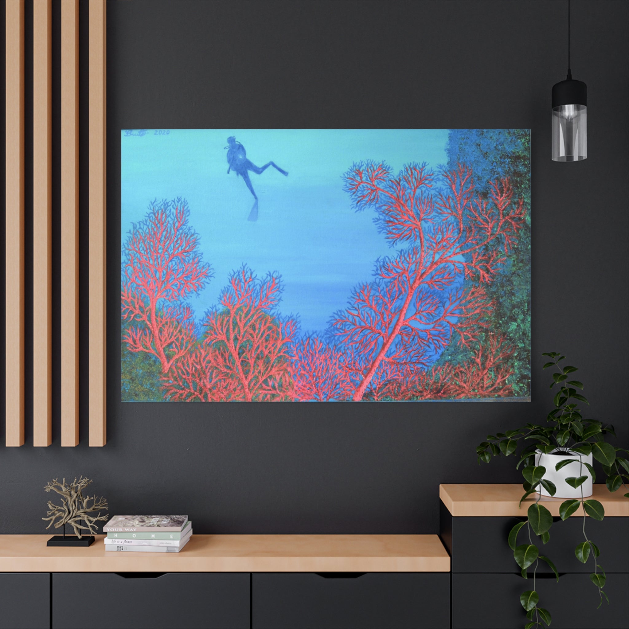 Underwater Diver Canvas Wall Art – Coral Reef Scuba Print