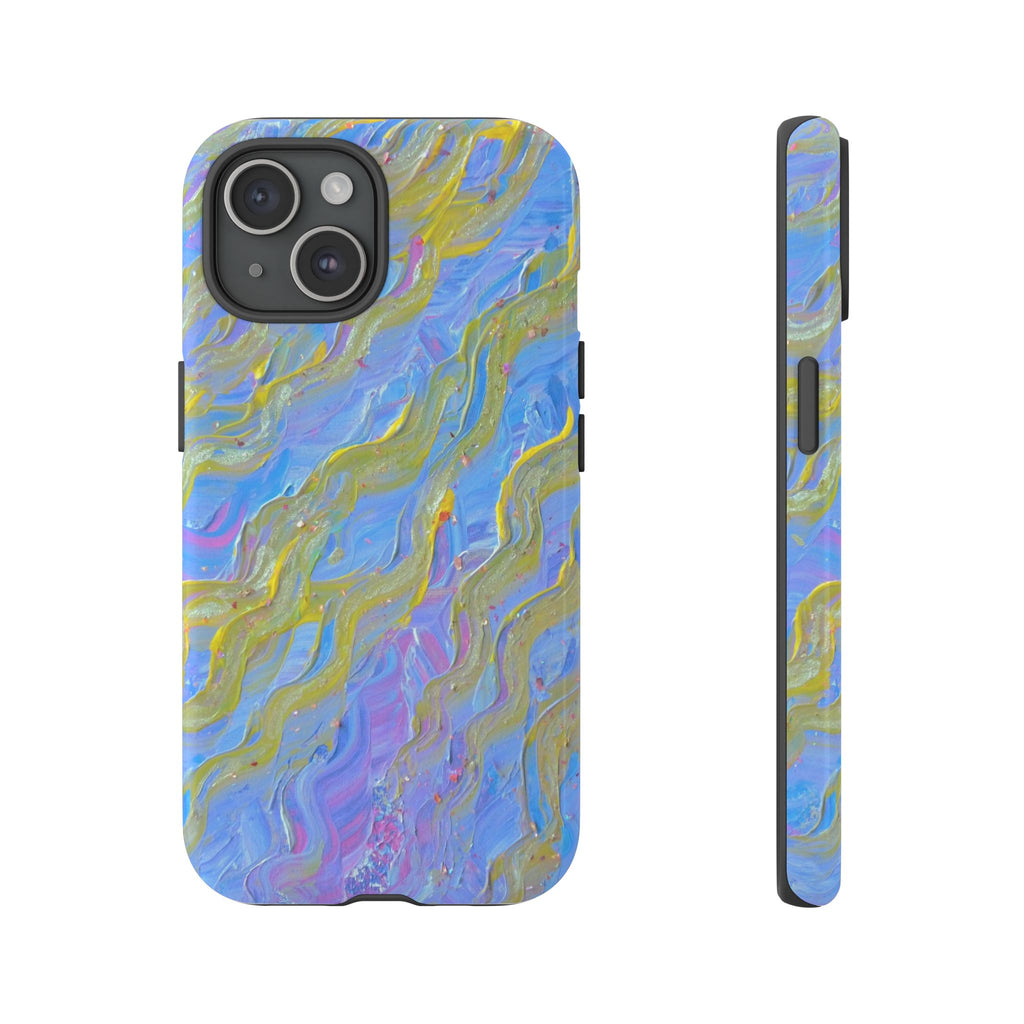 Pastel Marble Tough Phone Case — Blue & Gold Abstract Protective Cover