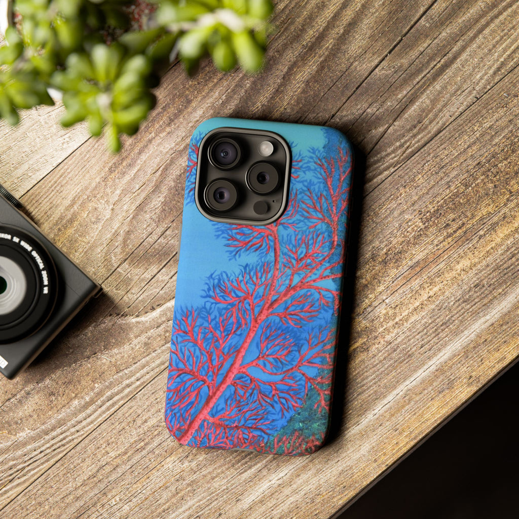 Coral Reef Phone Case — Vibrant Red Sea Fan on Ocean Blue Tough Case