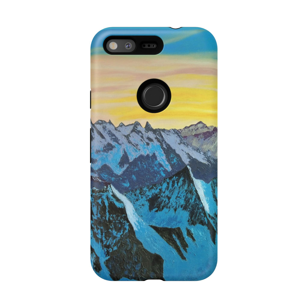 Mountain Sunset Phone Case — Protective Tough Case with Scenic Blue Peaks Design