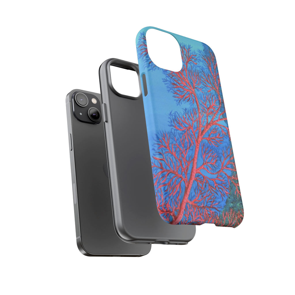 Coral Reef Phone Case — Vibrant Red Sea Fan on Ocean Blue Tough Case