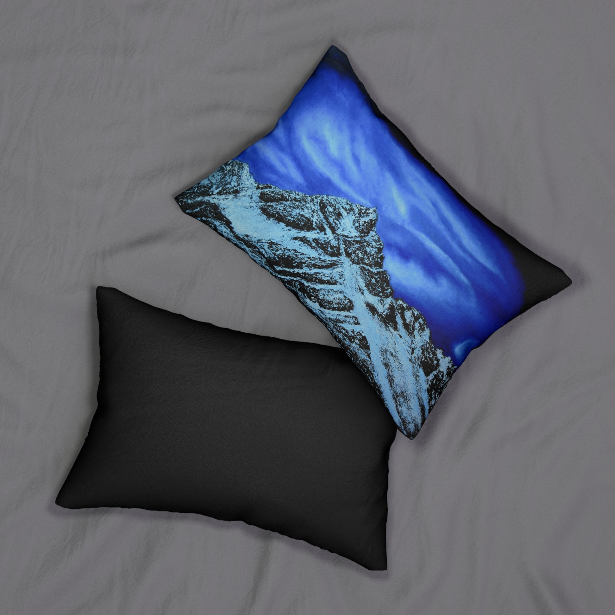 Mountain Night Lumbar Pillow — Blue Snow Peak Decorative Pillow