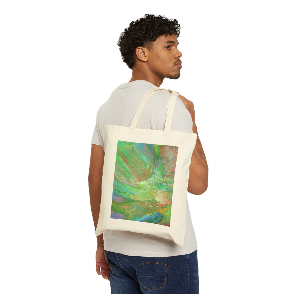 Canvas Tote Bag — Abstract Green Swirl Art Print, Eco-Friendly Market & Beach Tote