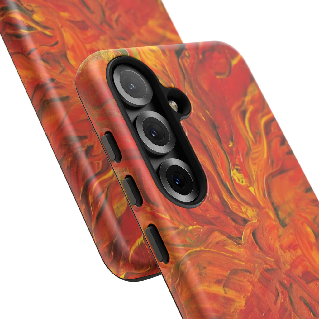 Flame Swirl Tough Phone Case — Abstract Red & Orange Art Protective Cover