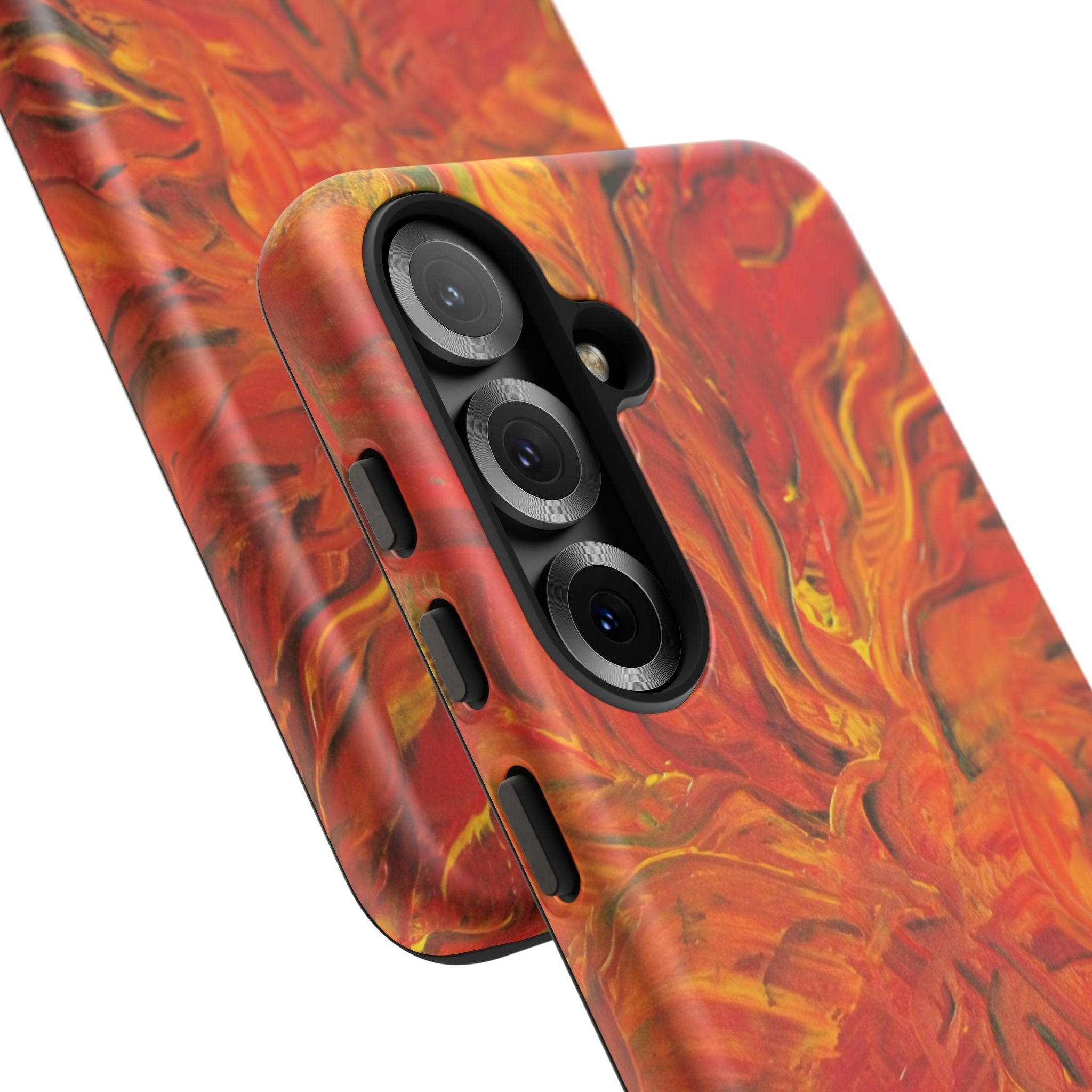 Flame Swirl Tough Phone Case — Abstract Red & Orange Art Protective Cover