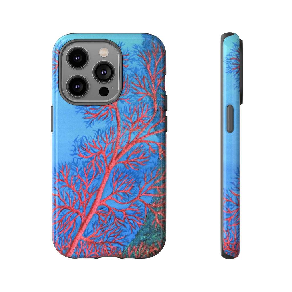 Coral Reef Phone Case — Vibrant Red Sea Fan on Ocean Blue Tough Case