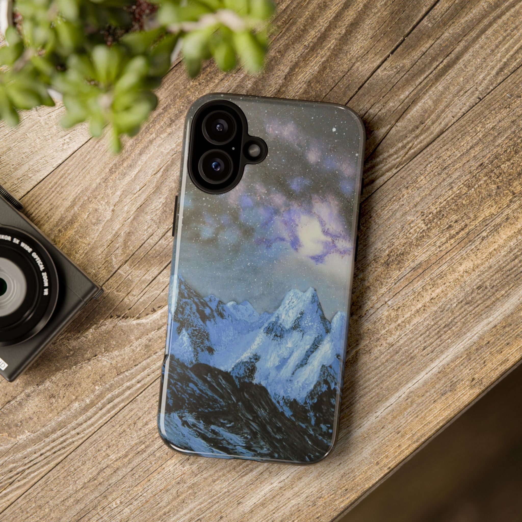 Mountain Night Sky Phone Case — Tough Protective iPhone Cover with Aurora & Snowy Peaks
