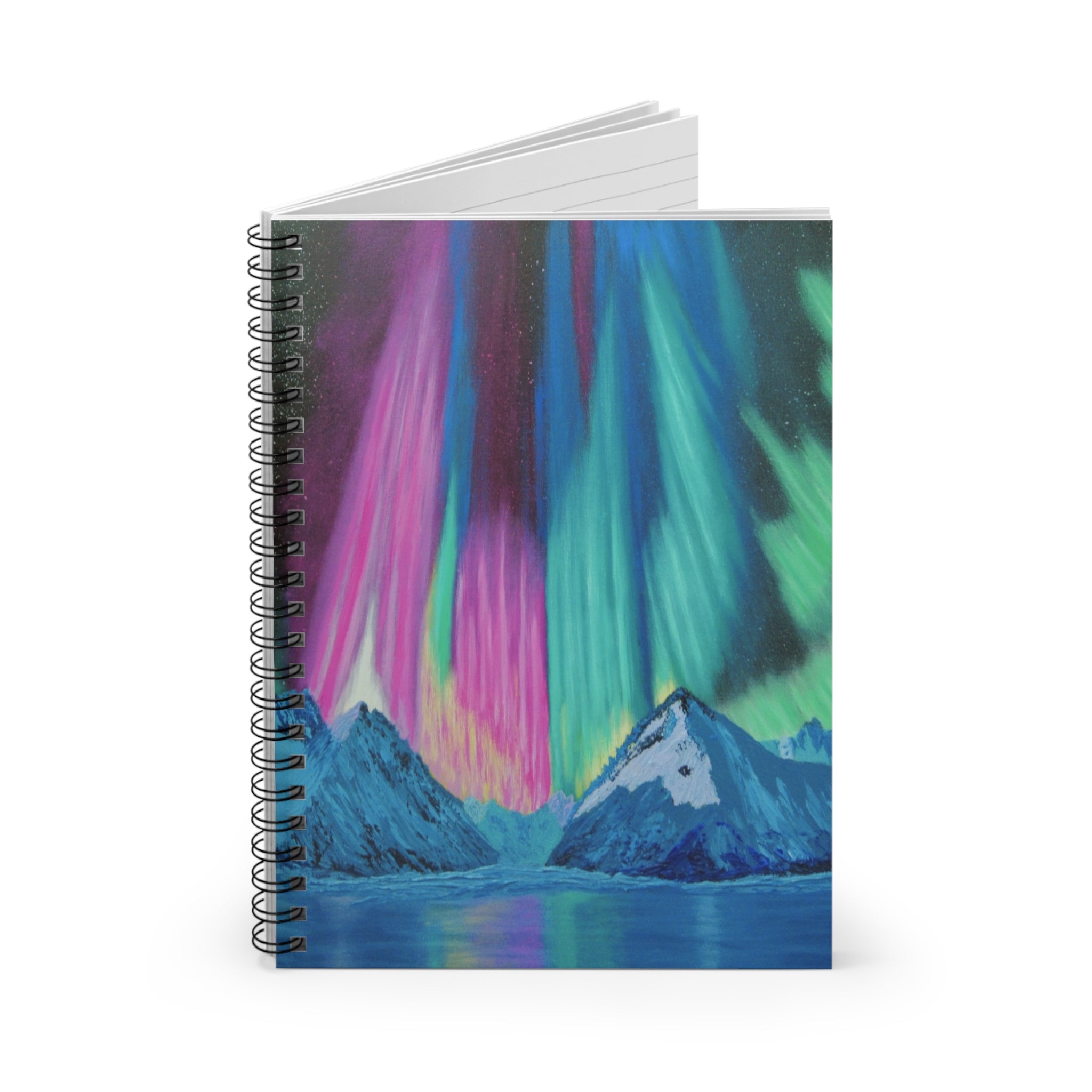 Aurora Mountain Spiral Notebook — Ruled Journal with Northern Lights Cover