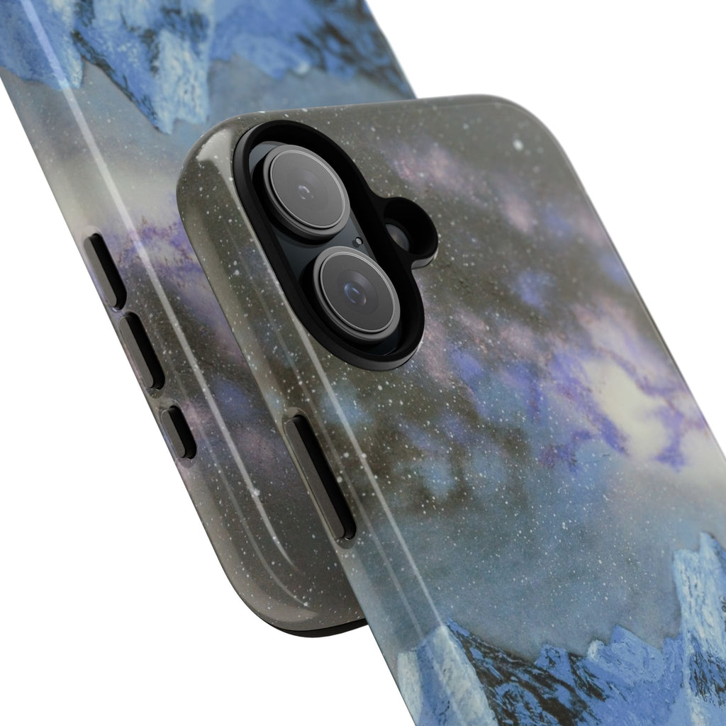 Mountain Night Sky Phone Case — Tough Protective iPhone Cover with Aurora & Snowy Peaks