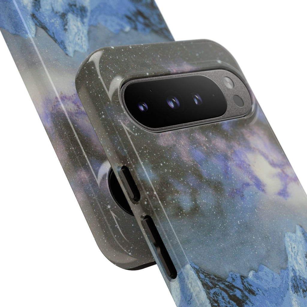 Mountain Night Sky Phone Case — Tough Protective iPhone Cover with Aurora & Snowy Peaks
