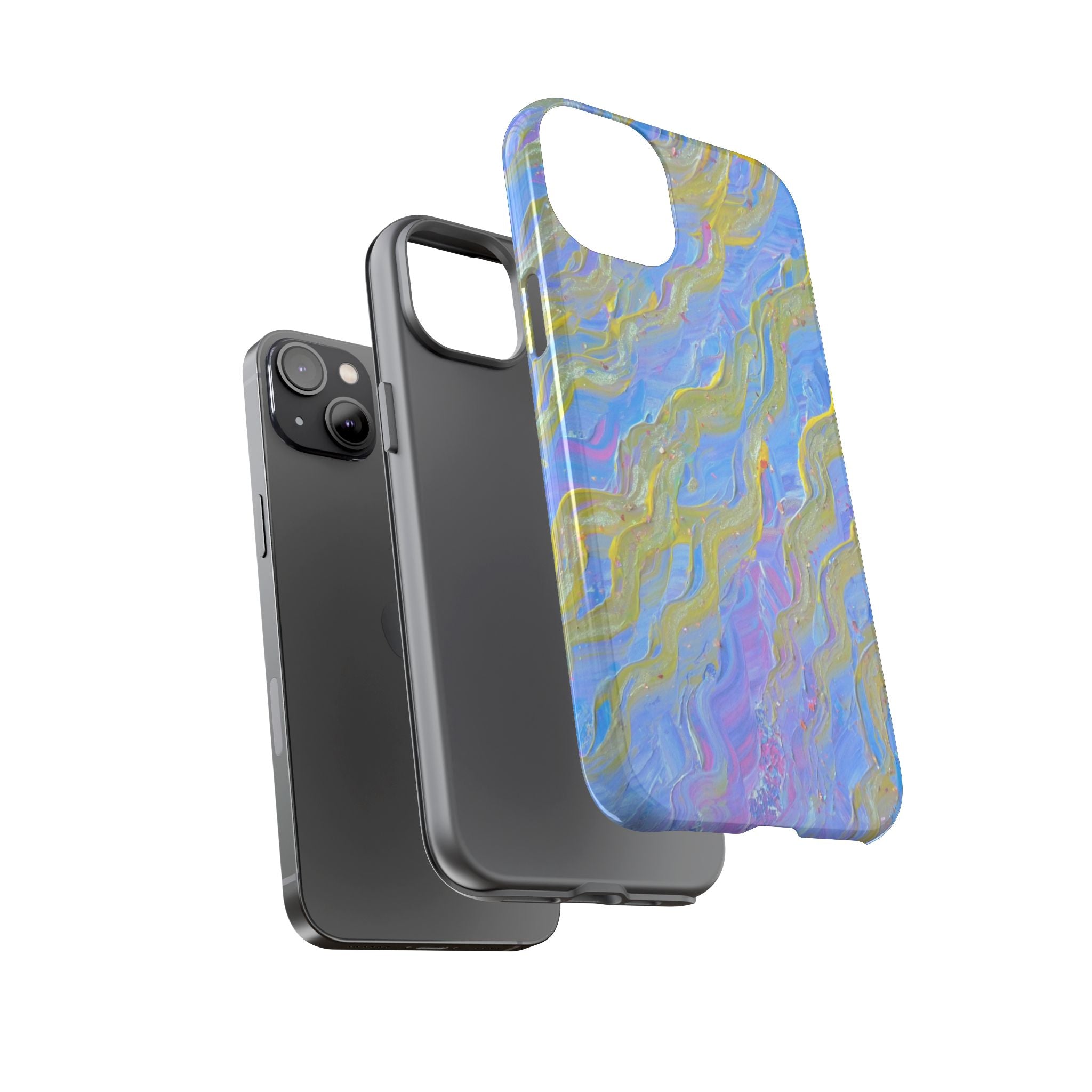 Pastel Marble Tough Phone Case — Blue & Gold Abstract Protective Cover