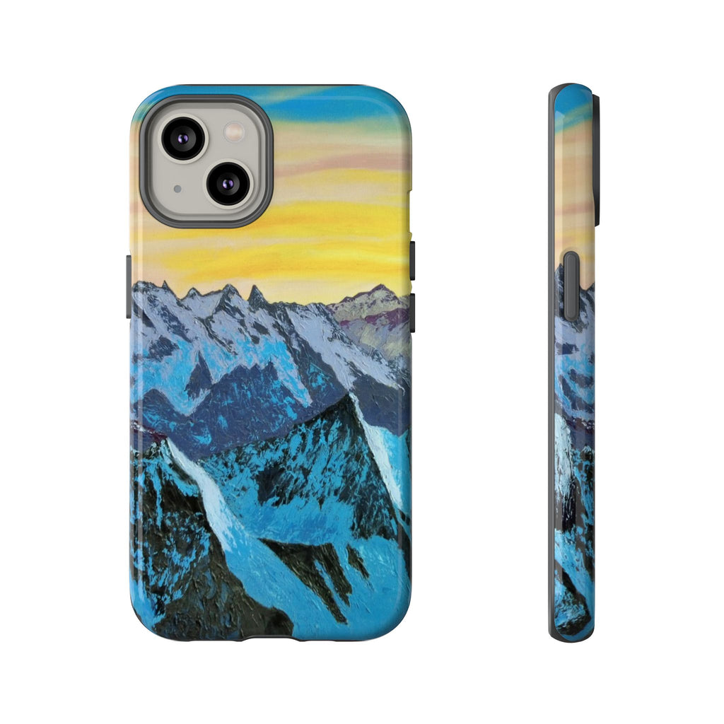 Mountain Sunset Phone Case — Protective Tough Case with Scenic Blue Peaks Design