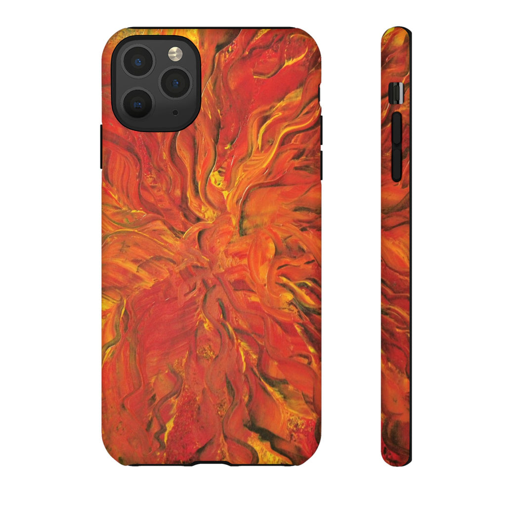Flame Swirl Tough Phone Case — Abstract Red & Orange Art Protective Cover