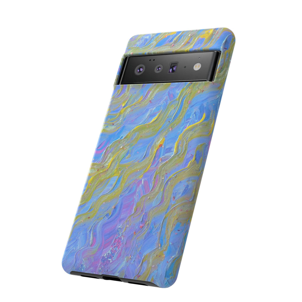 Pastel Marble Tough Phone Case — Blue & Gold Abstract Protective Cover