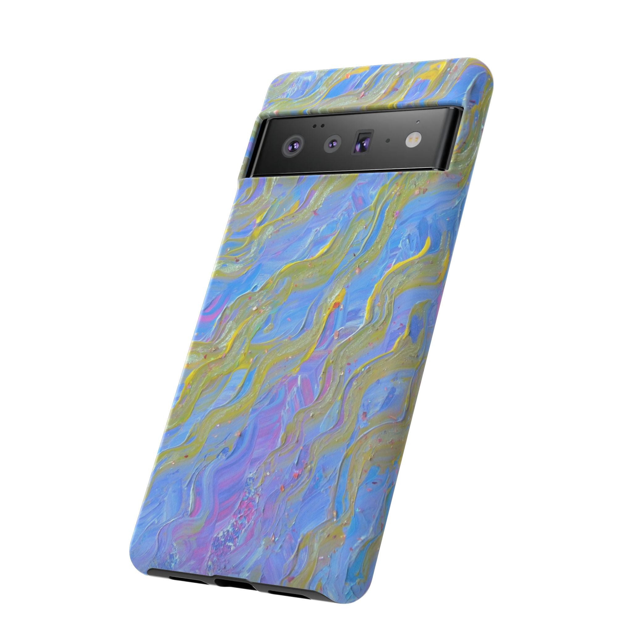 Pastel Marble Tough Phone Case — Blue & Gold Abstract Protective Cover