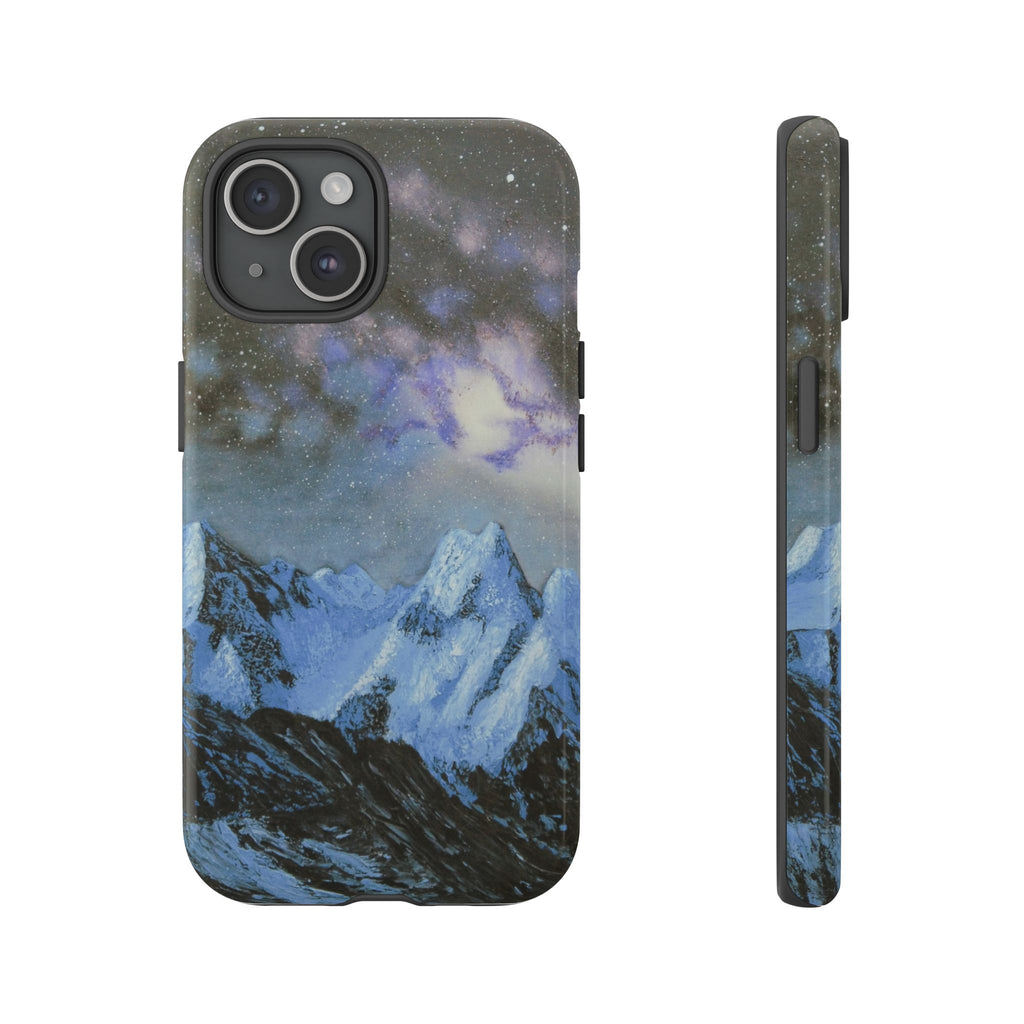 Mountain Night Sky Phone Case — Tough Protective iPhone Cover with Aurora & Snowy Peaks