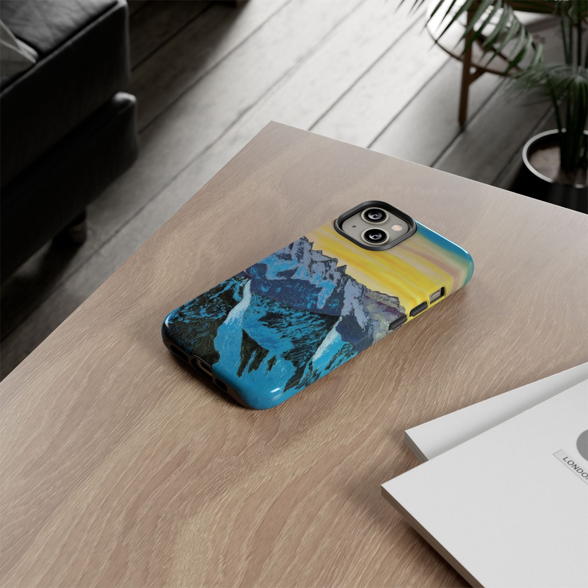 Mountain Sunset Phone Case — Protective Tough Case with Scenic Blue Peaks Design