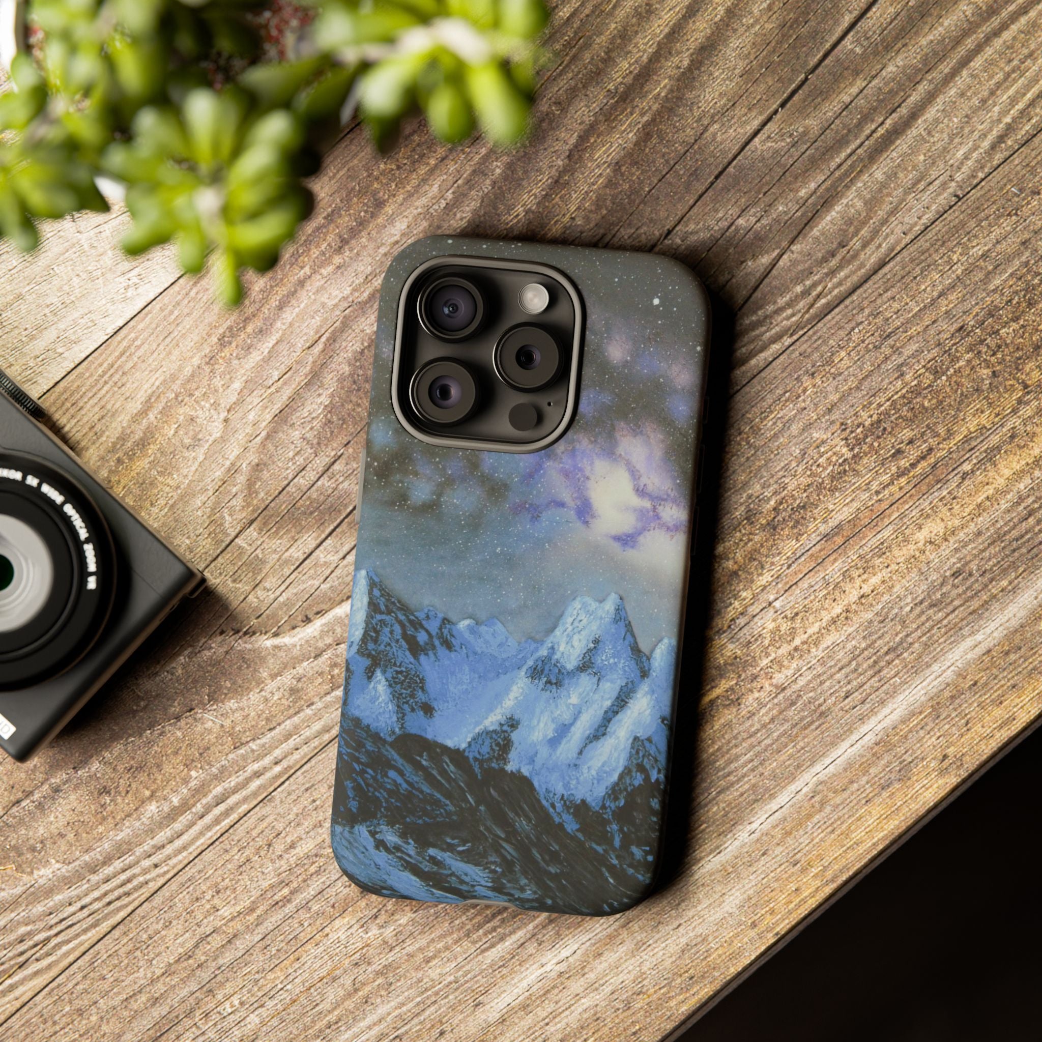 Mountain Night Sky Phone Case — Tough Protective iPhone Cover with Aurora & Snowy Peaks